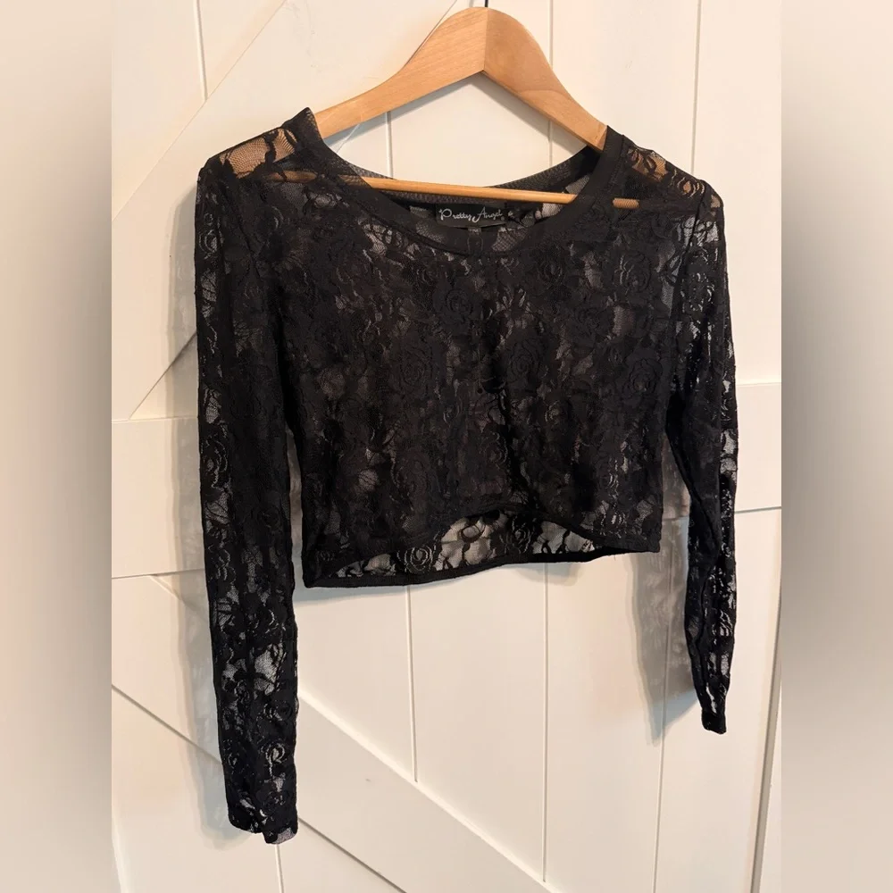 New Pretty Angel Black Floral Lace Crop Top L/XL gothcore